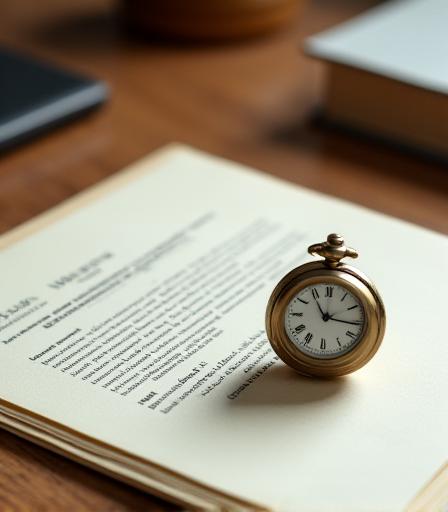 Artistic representation of legal documentation with clockwork elements